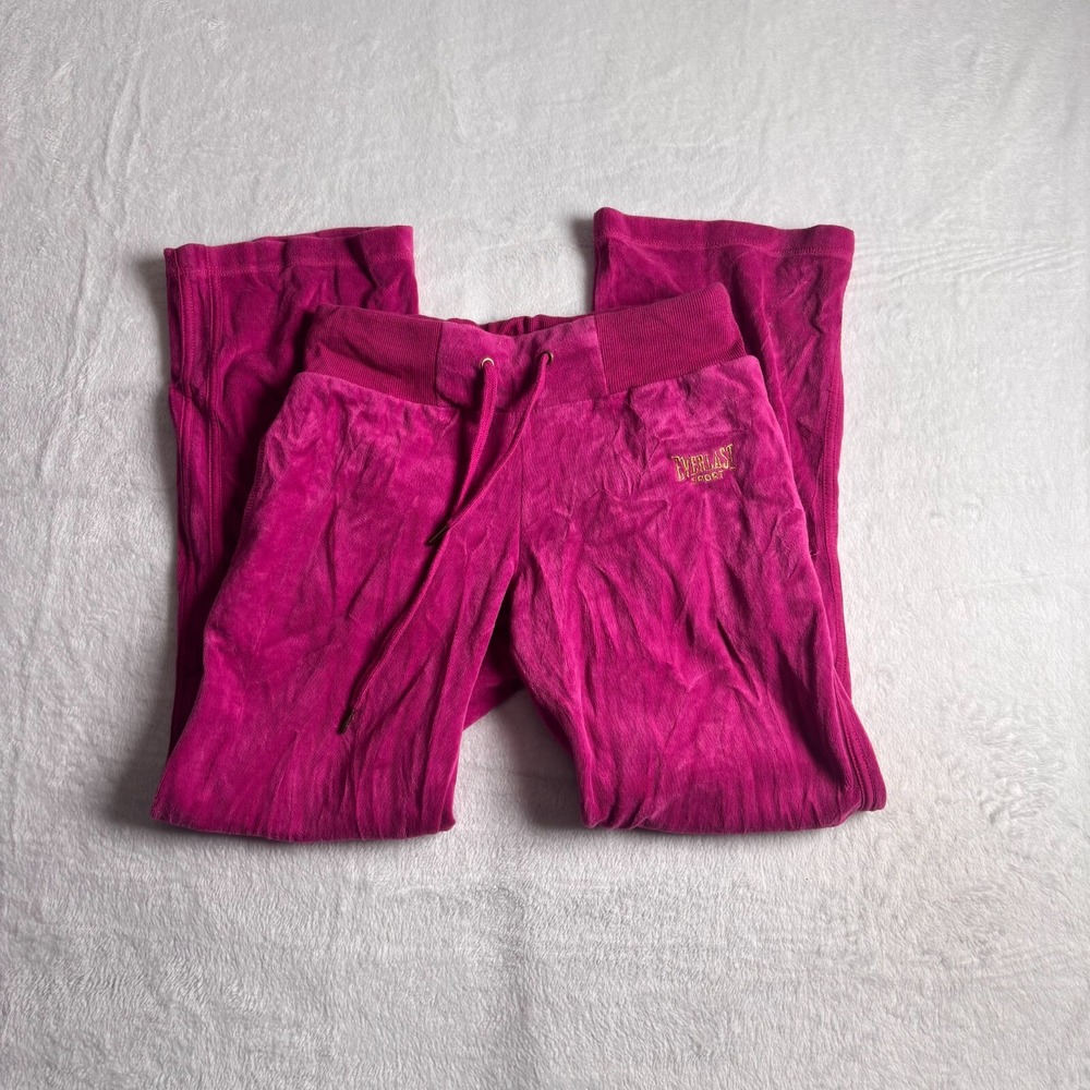 Y2K Everlast Sport Track Pant‎ Womens Small Pink Velour Elastic Drawstring *